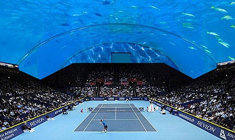 Tennis court under water in Dubai