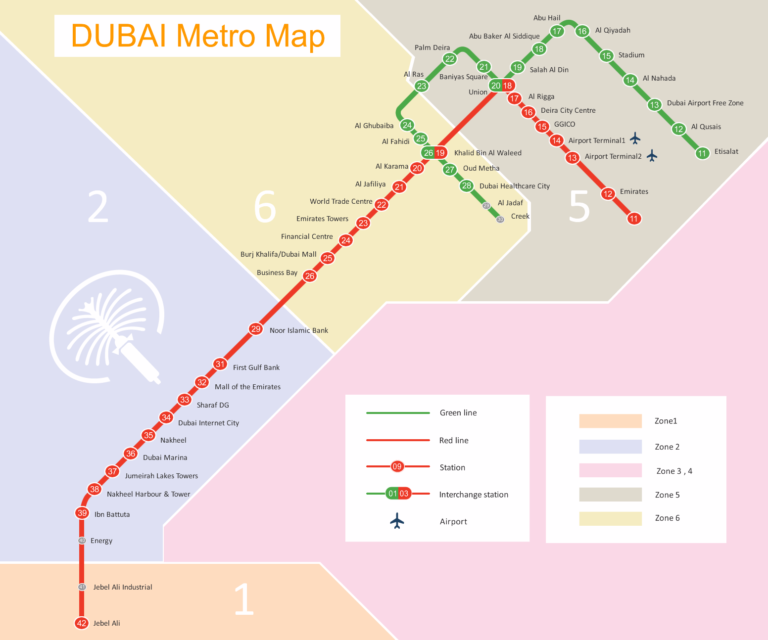 Dubai Metro Map Green Line And Stations